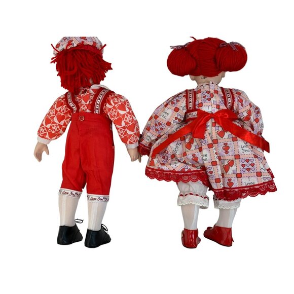 VTG Paradise Galleries 19" Porcelain Raggedy Ann & Andy Dolls Love-Themed - Picture 8 of 8
